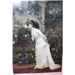 23.5 x 29.5 Framed picture a girl and roses - Auguste Toulmouche