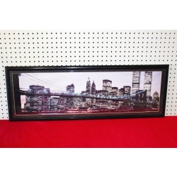 37 x 12.75 Framed landscape New York City Brooklyn Bridge twin towers