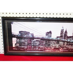 37 x 12.75 Framed landscape New York City Brooklyn Bridge twin towers