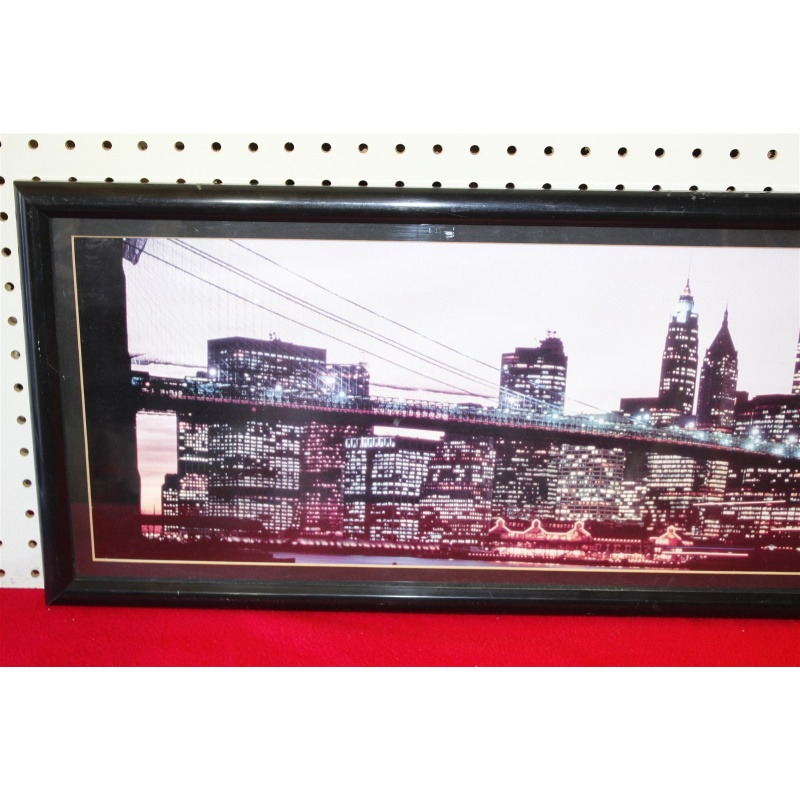 37 x 12.75 Framed landscape New York City Brooklyn Bridge twin towers