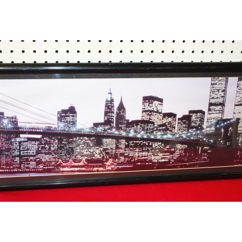 37 x 12.75 Framed landscape New York City Brooklyn Bridge twin towers