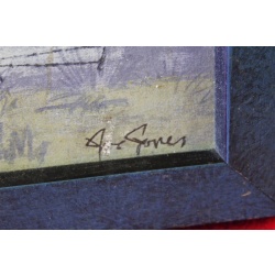 38.5 x 19.5 Framed art seaside sailboats signed Jones