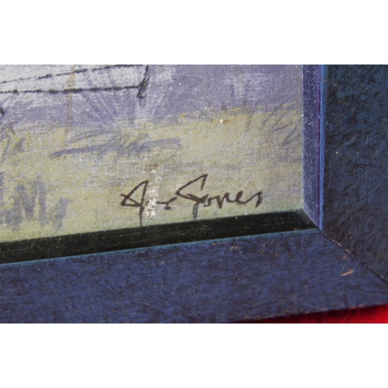 38.5 x 19.5 Framed art seaside sailboats signed Jones