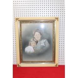 21.25 x 25.5 Framed portrait mother and daughter - vintage frame