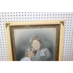 21.25 x 25.5 Framed portrait mother and daughter - vintage frame