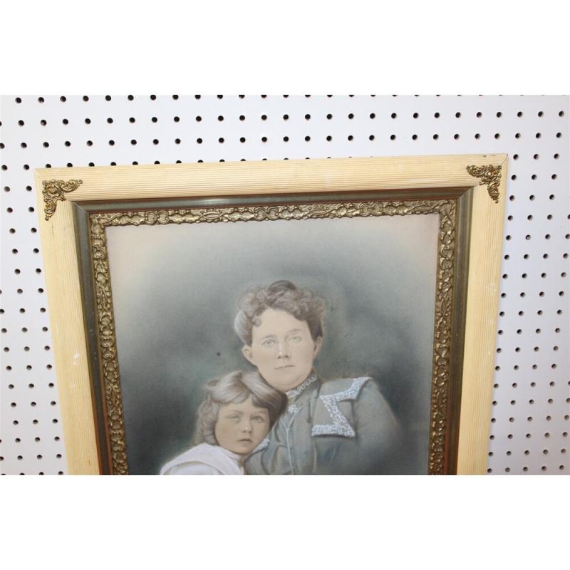 21.25 x 25.5 Framed portrait mother and daughter - vintage frame