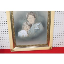 21.25 x 25.5 Framed portrait mother and daughter - vintage frame