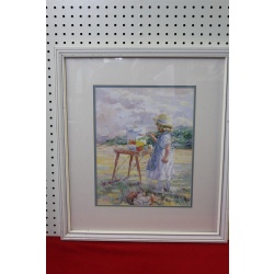 21.25 x 24.25 Framed picture little girl painting in the field