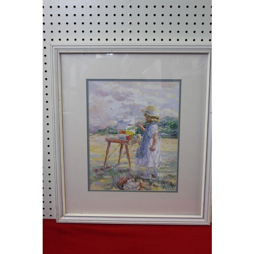 21.25 x 24.25 Framed picture little girl painting in the field