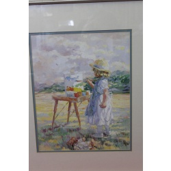 21.25 x 24.25 Framed picture little girl painting in the field
