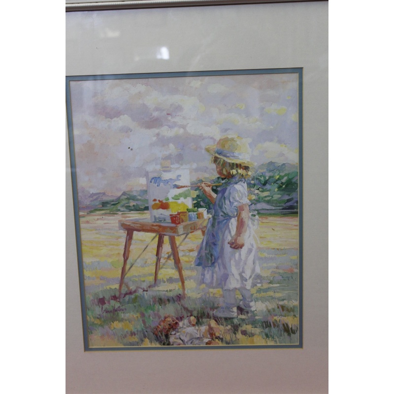 21.25 x 24.25 Framed picture little girl painting in the field