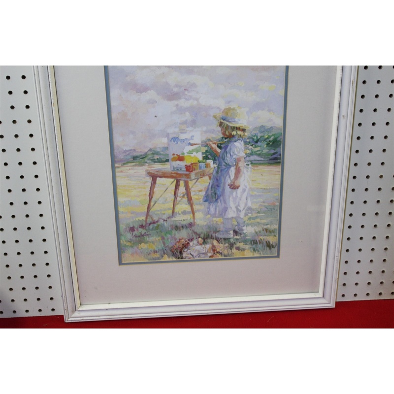 21.25 x 24.25 Framed picture little girl painting in the field