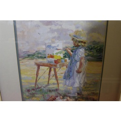 21.25 x 24.25 Framed picture little girl painting in the field