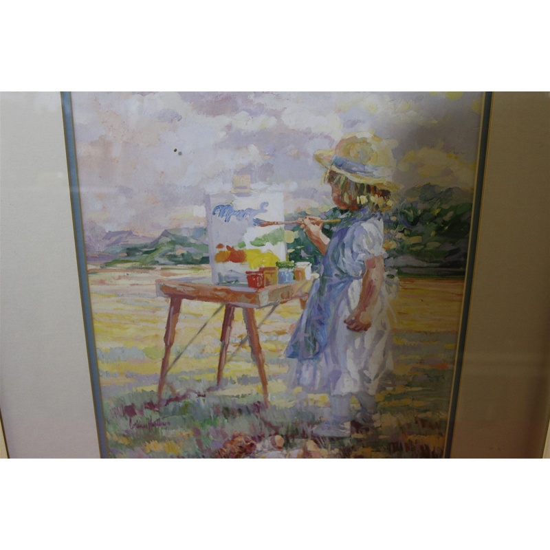 21.25 x 24.25 Framed picture little girl painting in the field