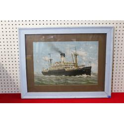 Signed Fred Pansing 27.5 x 21.5 Framed Art Steamship So. Pacific NY New Orleans