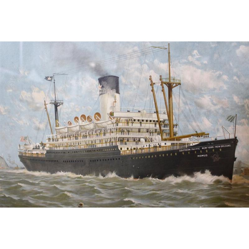 Signed Fred Pansing 27.5 x 21.5 Framed Art Steamship So. Pacific NY New Orleans