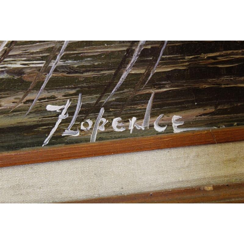 21 x 25 Framed picture seaside ships signed Florence