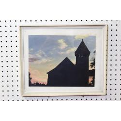 17 x 14 Framed picture cobblestone church silhouette