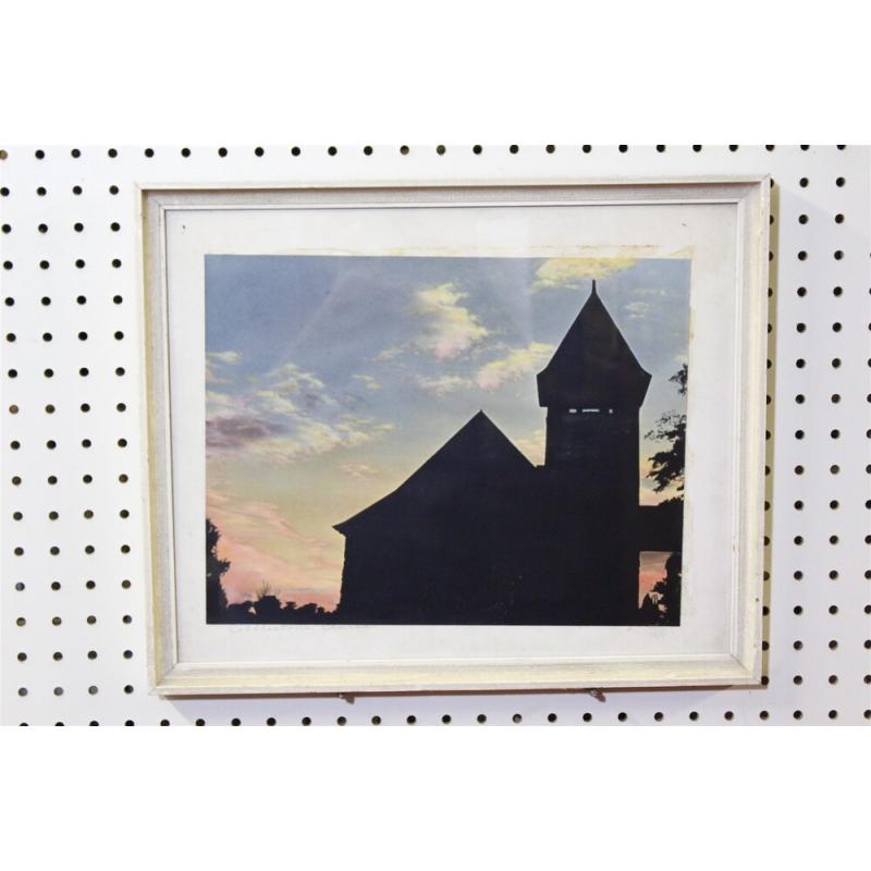 17 x 14 Framed picture cobblestone church silhouette