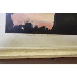 17 x 14 Framed picture cobblestone church silhouette