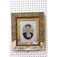 14.25 x 16.5 Vintage antique framed portrait in need of repair