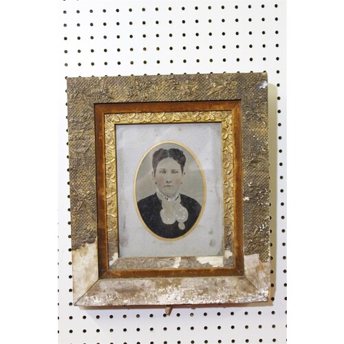 14.25 x 16.5 Vintage antique framed portrait in need of repair