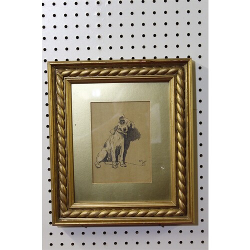 13 x 15 Framed dog picture signed Cecil Alden 1902