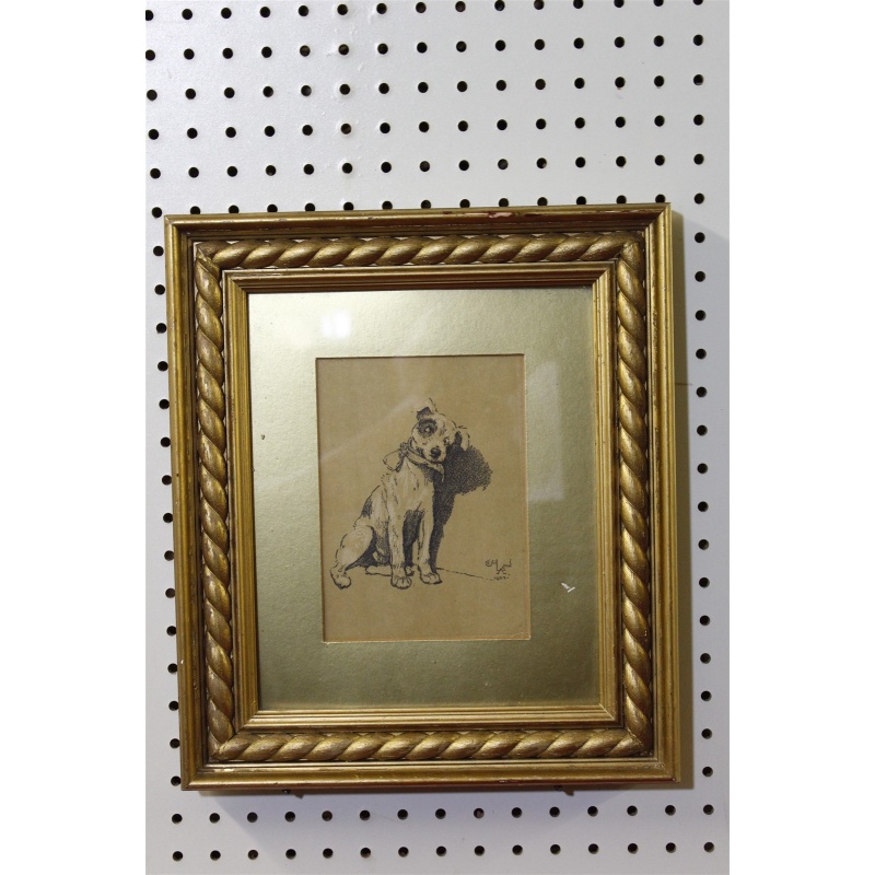 13 x 15 Framed dog picture signed Cecil Alden 1902