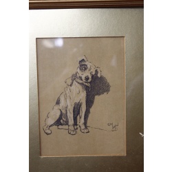 13 x 15 Framed dog picture signed Cecil Alden 1902