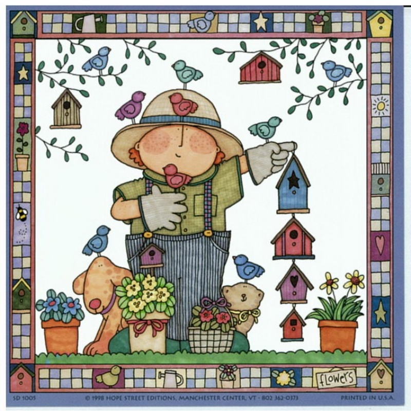 Lot of 16 (5 x 5) Art Print SD1005 Sue Dreamer - Barnyard kids Bird houses