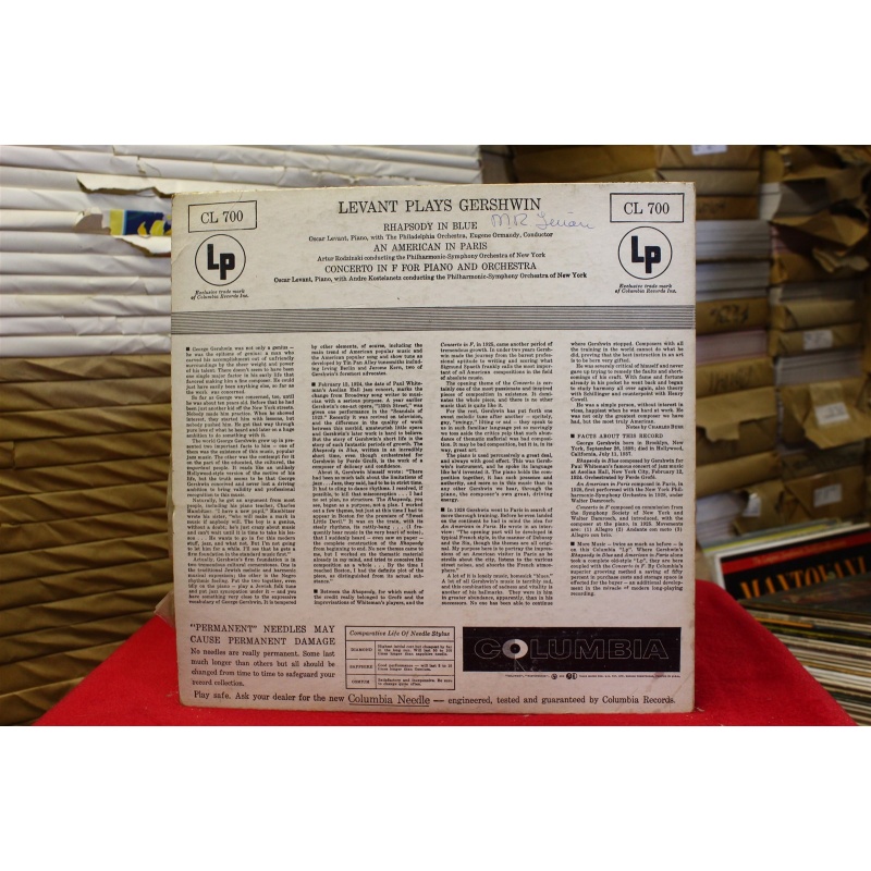 George Gershwin; Oscar Levant; André Kostelanetz Levant Plays Gershwin CL 700 Vi