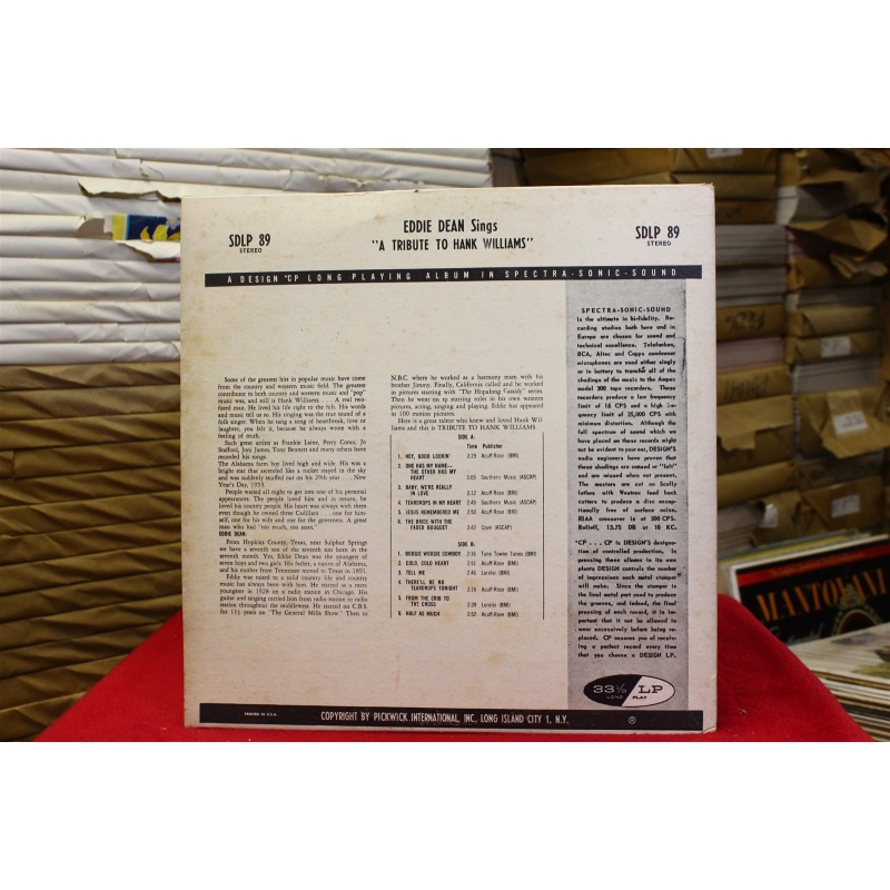 Eddie Dean Eddie Dean Sings A Tribute To Hank Williams SDLP 89 Vinyl Vinyl 61-02