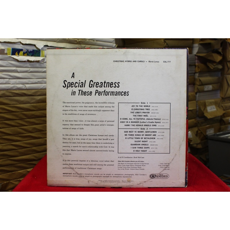Mario Lanza Christmas Hymns And Carols CAL-777 Vinyl 62-048