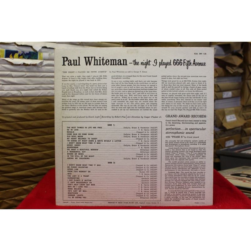 Paul Whiteman The Night I Played 666 Fifth Avenue G.A. 241-S.D. Vinyl 64-018
