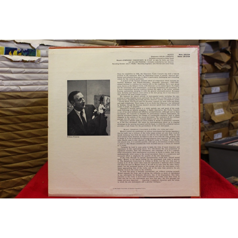 Alexander Glazunov; Wolfgang Amadeus Mozart; Jascha Heifetz; Walter Hendl; Willi