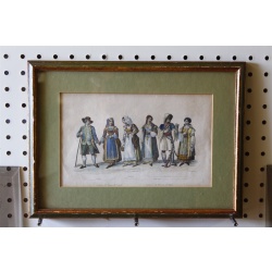 13.5 x 9.75 Early Framed Picture Costumi del Regno di Napoli Costumes of Naples