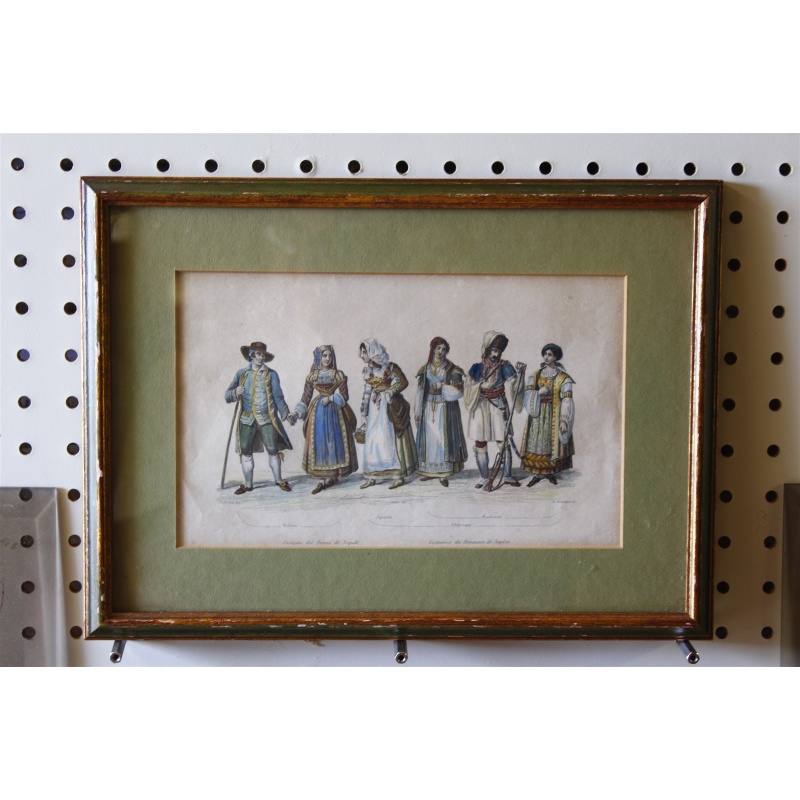 13.5 x 9.75 Early Framed Picture Costumi del Regno di Napoli Costumes of Naples