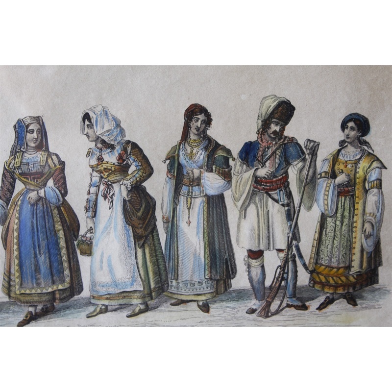 13.5 x 9.75 Early Framed Picture Costumi del Regno di Napoli Costumes of Naples