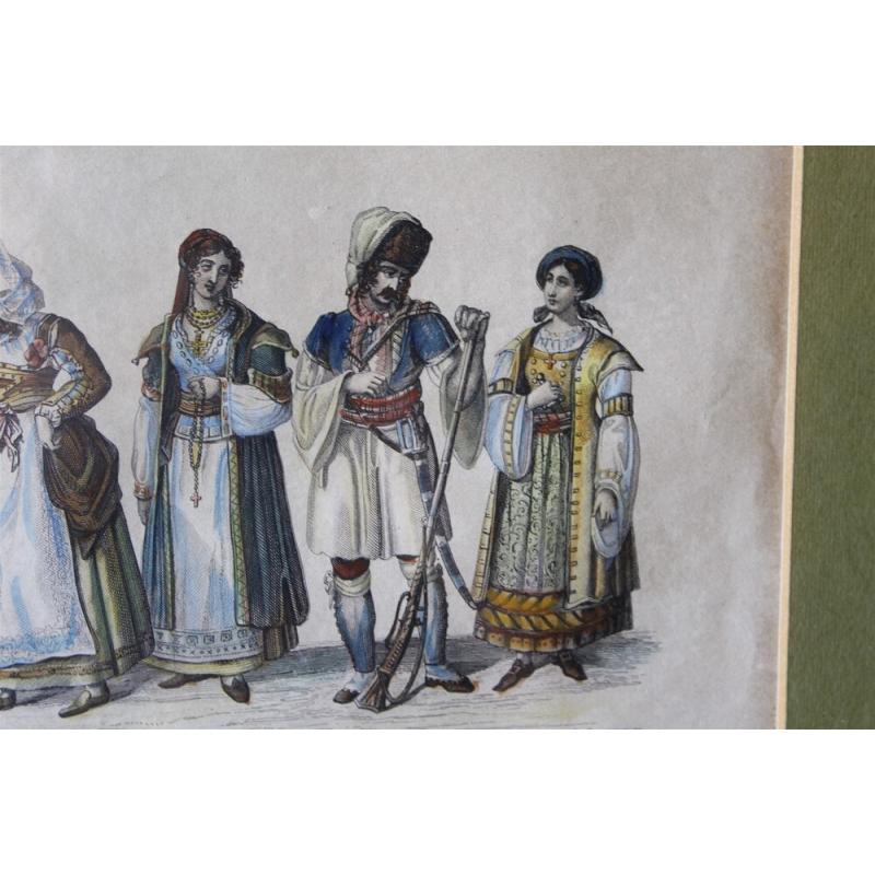 13.5 x 9.75 Early Framed Picture Costumi del Regno di Napoli Costumes of Naples