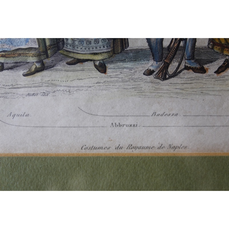 13.5 x 9.75 Early Framed Picture Costumi del Regno di Napoli Costumes of Naples