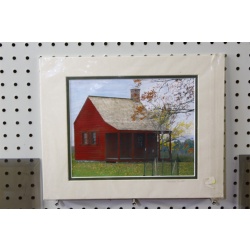 14 x 11 Framed Picture Little Red Cabin Signed Marcia Smith