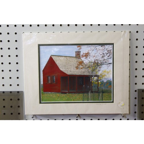 14 x 11 Framed Picture Little Red Cabin Signed Marcia Smith