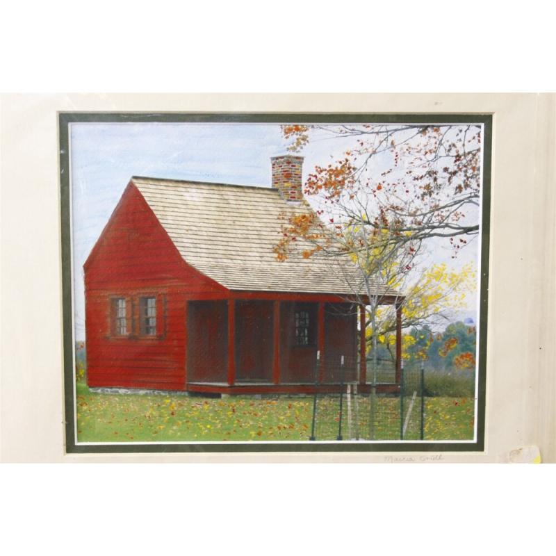 14 x 11 Framed Picture Little Red Cabin Signed Marcia Smith