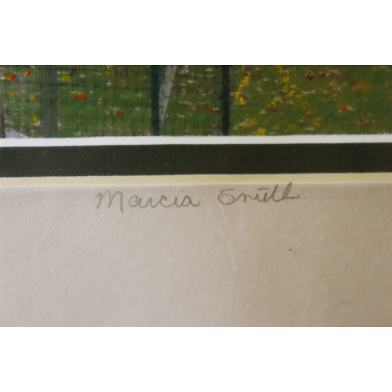 14 x 11 Framed Picture Little Red Cabin Signed Marcia Smith