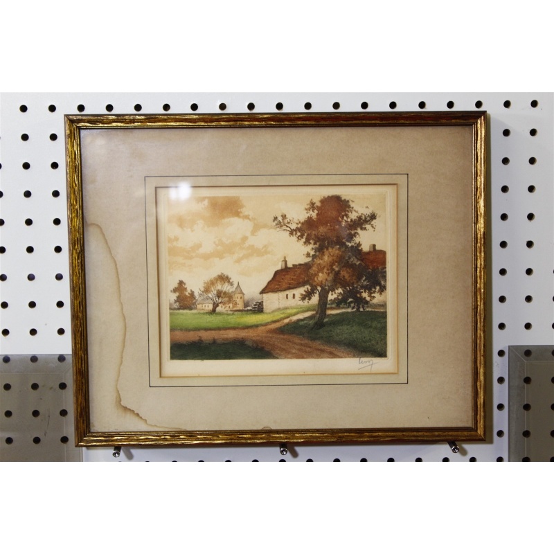 14.75 x 11.75 Framed Picture Countrside Barn with Waterwheel