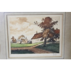 14.75 x 11.75 Framed Picture Countrside Barn with Waterwheel