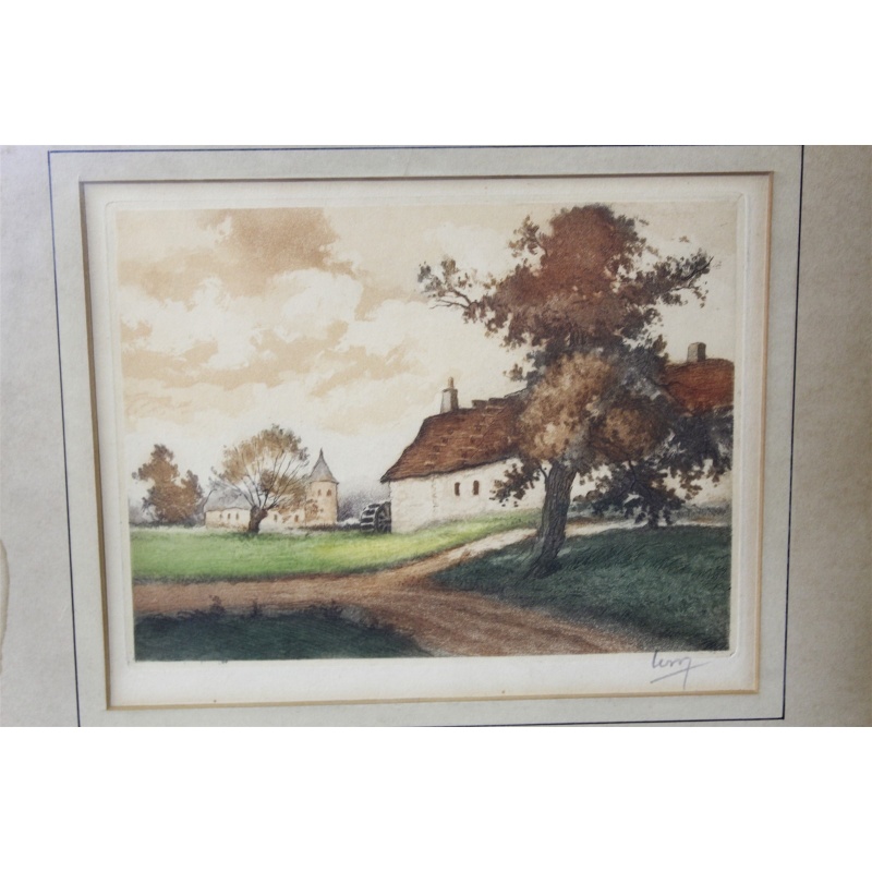 14.75 x 11.75 Framed Picture Countrside Barn with Waterwheel