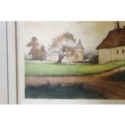 14.75 x 11.75 Framed Picture Countrside Barn with Waterwheel