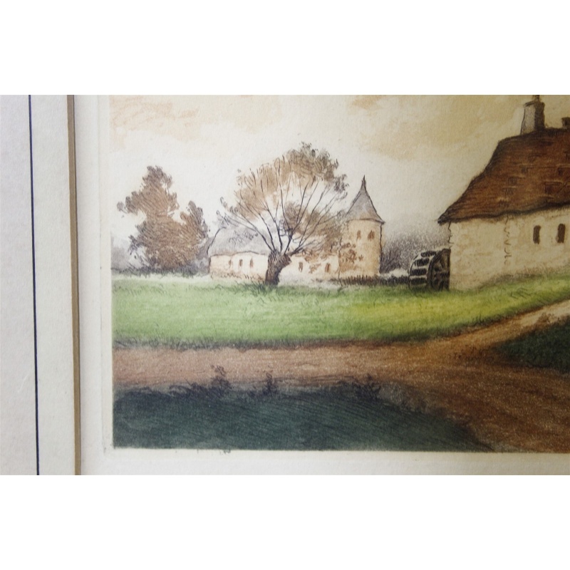 14.75 x 11.75 Framed Picture Countrside Barn with Waterwheel