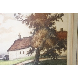 14.75 x 11.75 Framed Picture Countrside Barn with Waterwheel